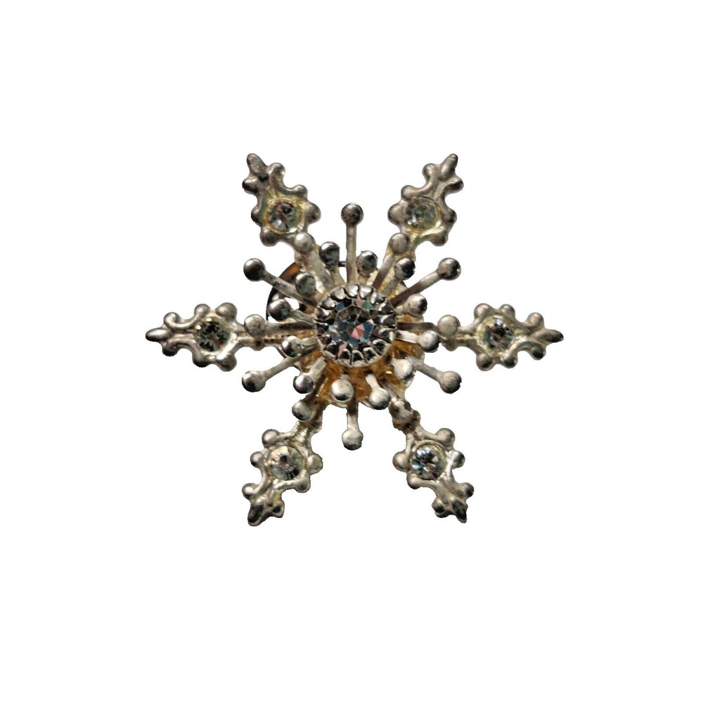 Snowflake Lapel Pin With a Crystal Stone, Winter, Snow